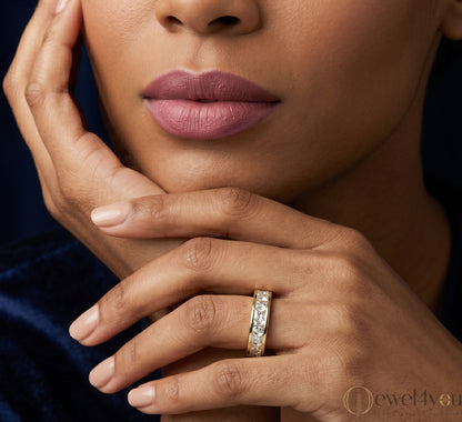 Princess-cut lab-grown diamond wedding band, D–F color VVS to VS+ diamonds in high-polish yellow gold #YELLOW GOLD