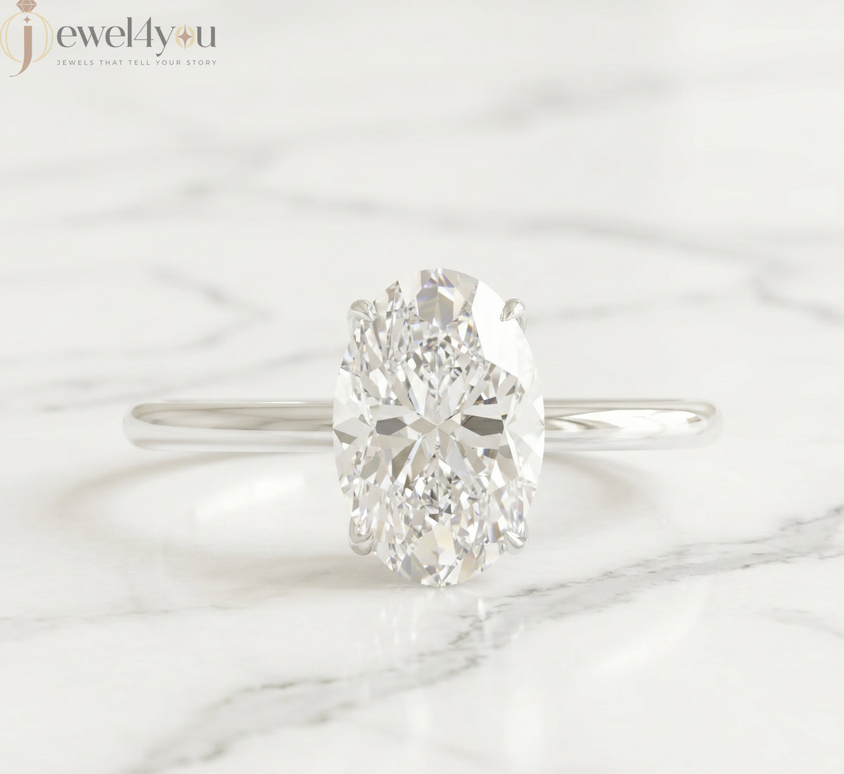 AURIQUE SOLITAIRE RING WITH OVAL-CUT LAB-GROWN DIAMOND IN WHITE GOLD 
