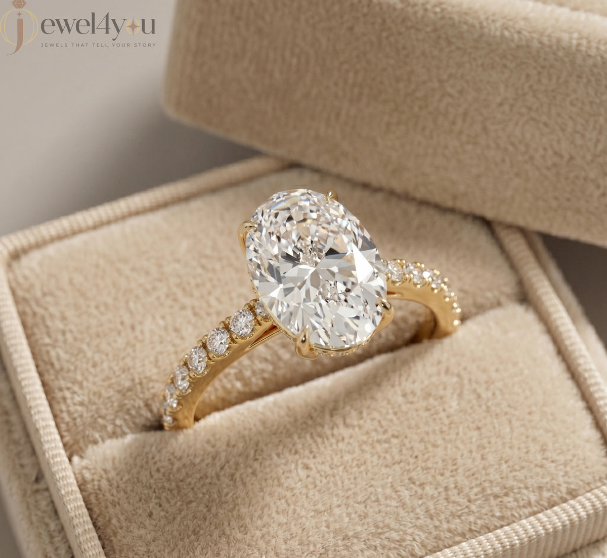 OVAL-CUT SOLITAIRE LAB-GROWN DIAMOND RING IN YELLOW GOLD WITH ROUND-CUT ##YELLOW GOLD