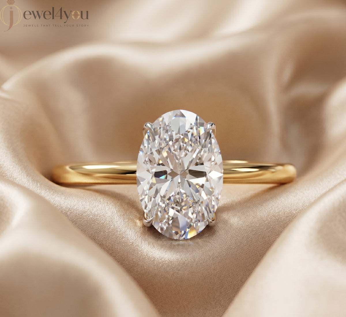 AURIQUE SOLITAIRE RING WITH OVAL-CUT LAB-GROWN DIAMOND IN YELLOW GOLD ##YELLOW GOLD