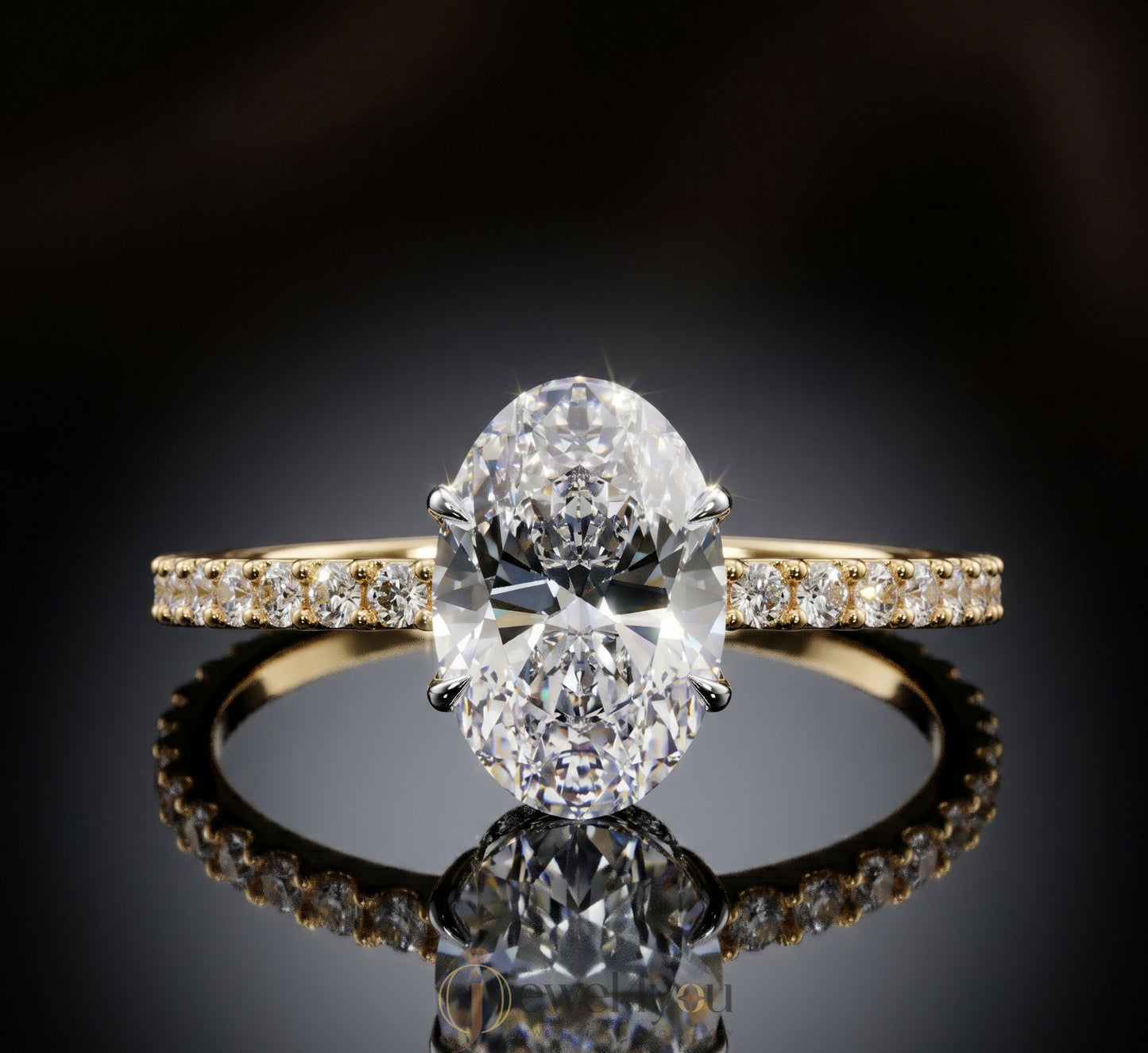 OVAL-CUT LAB-GROWN DIAMOND RING WITH ROUND-ACCENT BAND IN YELLOW GOLD ## YELLOW GOLD