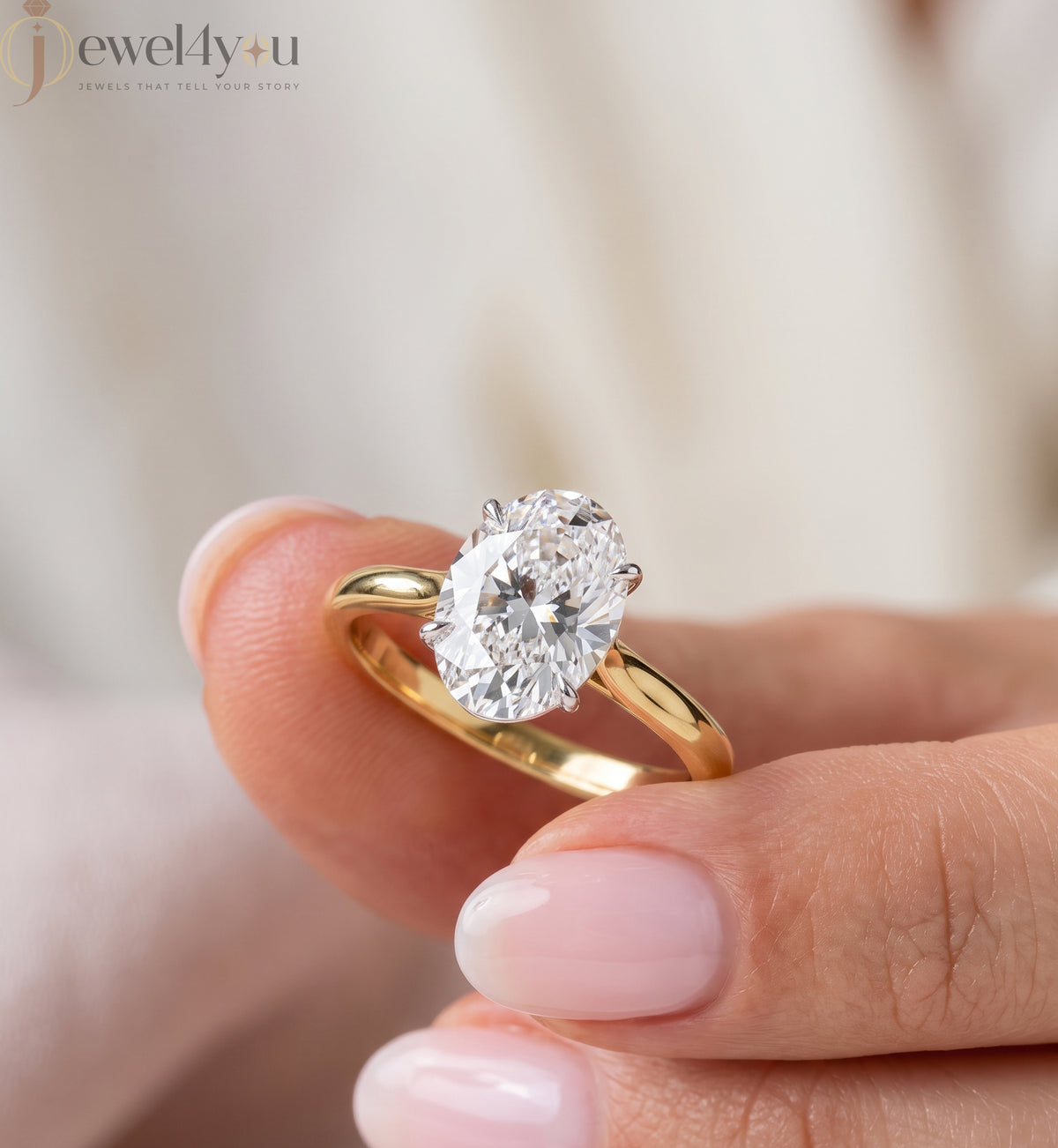 YELLOW GOLD OVAL-CUT LAB-GROWN DIAMOND RING ##YELLOW GOLD