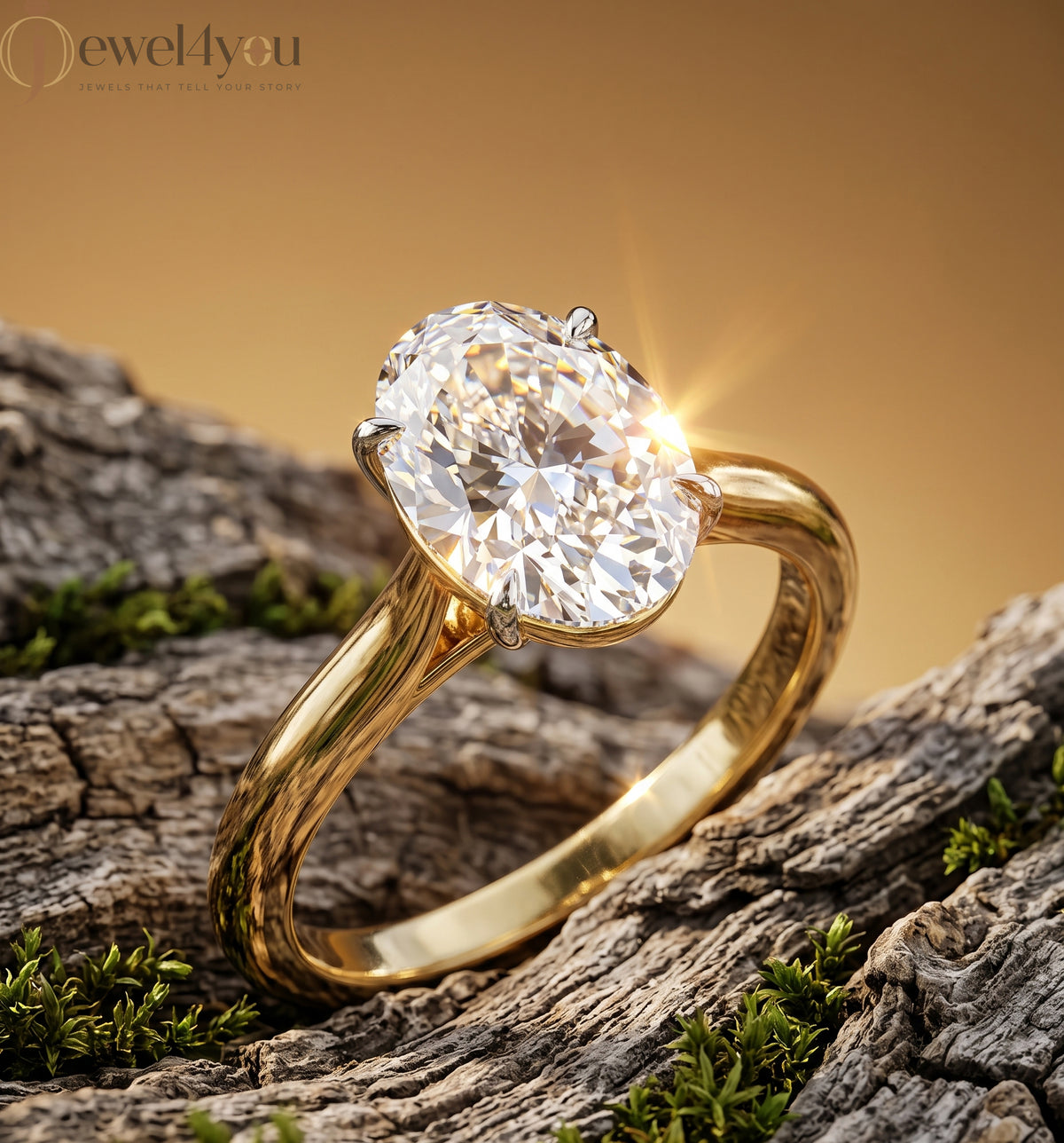 YELLOW GOLD OVAL-CUT LAB-GROWN DIAMOND RING 