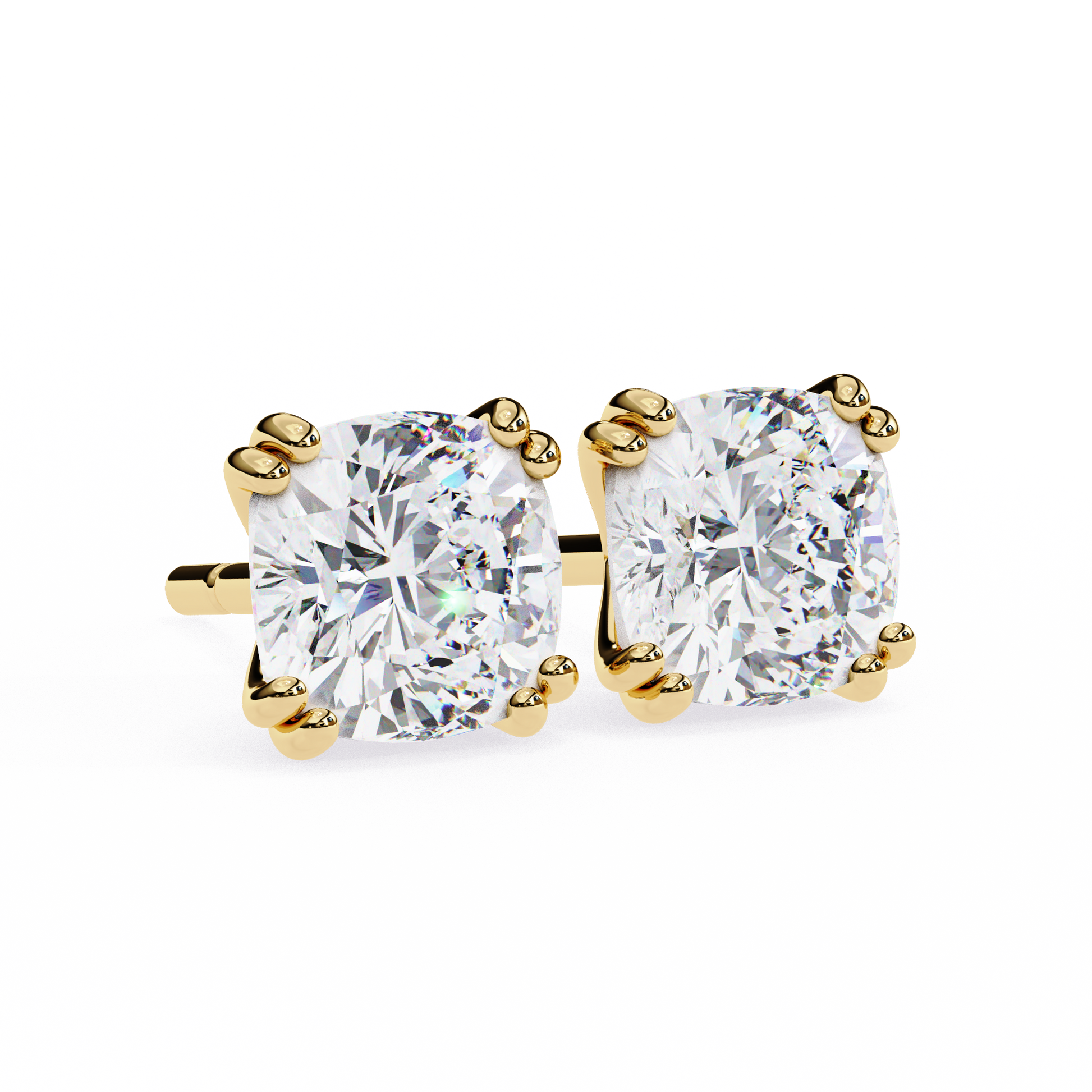 LAB-GROWN DIAMOND EARRING CUSHION STUD DESIGN VVS TO VS+ D-F YELLOW GOLD #YELLOW GOLD