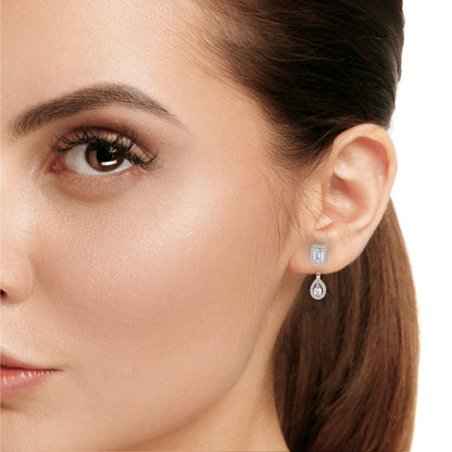 LAB-GROWN DIAMOND EARRING WITH EMERALD HALO TOP AND PEAR HALO DROP DESIGN IN ROSE GOLD FEATURING VVS TO VS+ D–F DIAMONDS #ROSE GOLD