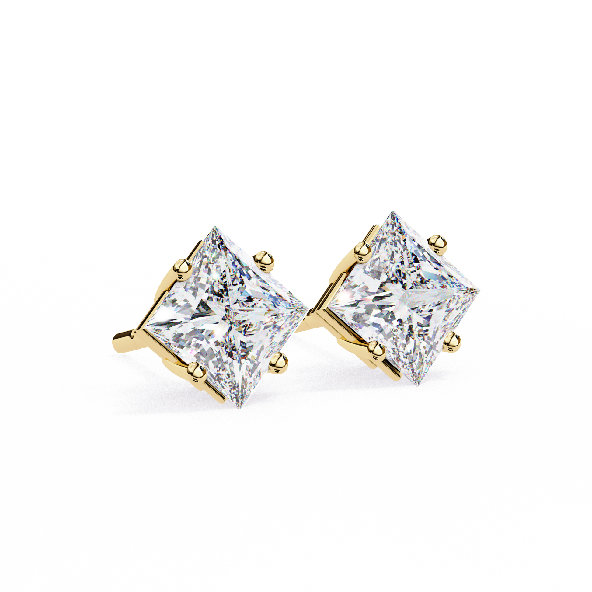 LAB-GROWN DIAMOND EARRING WITH PRINCESS CUT STUD DESIGN IN YELLOW GOLD FEATURING VVS TO VS+ D–F DIAMONDS LUXURY JEWELRY #YELLOW GOLD