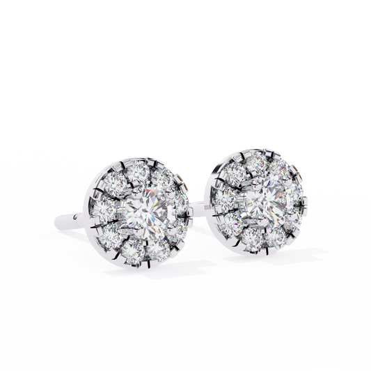 ROUND DIAMOND WHITE GOLD HALO STUD EARRING 