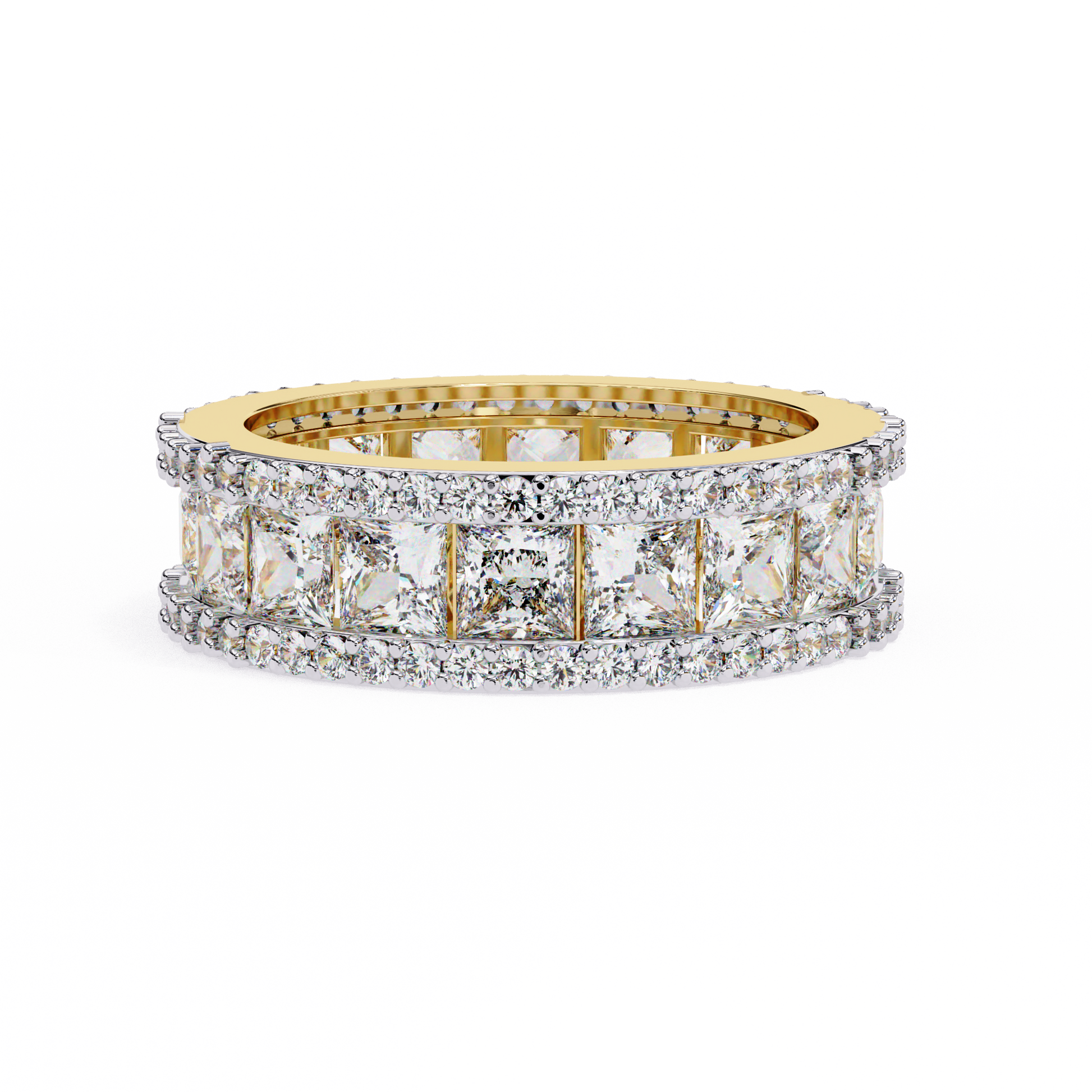 PRINCESS AND ROUND DIAMOND YELLOW GOLD RING 