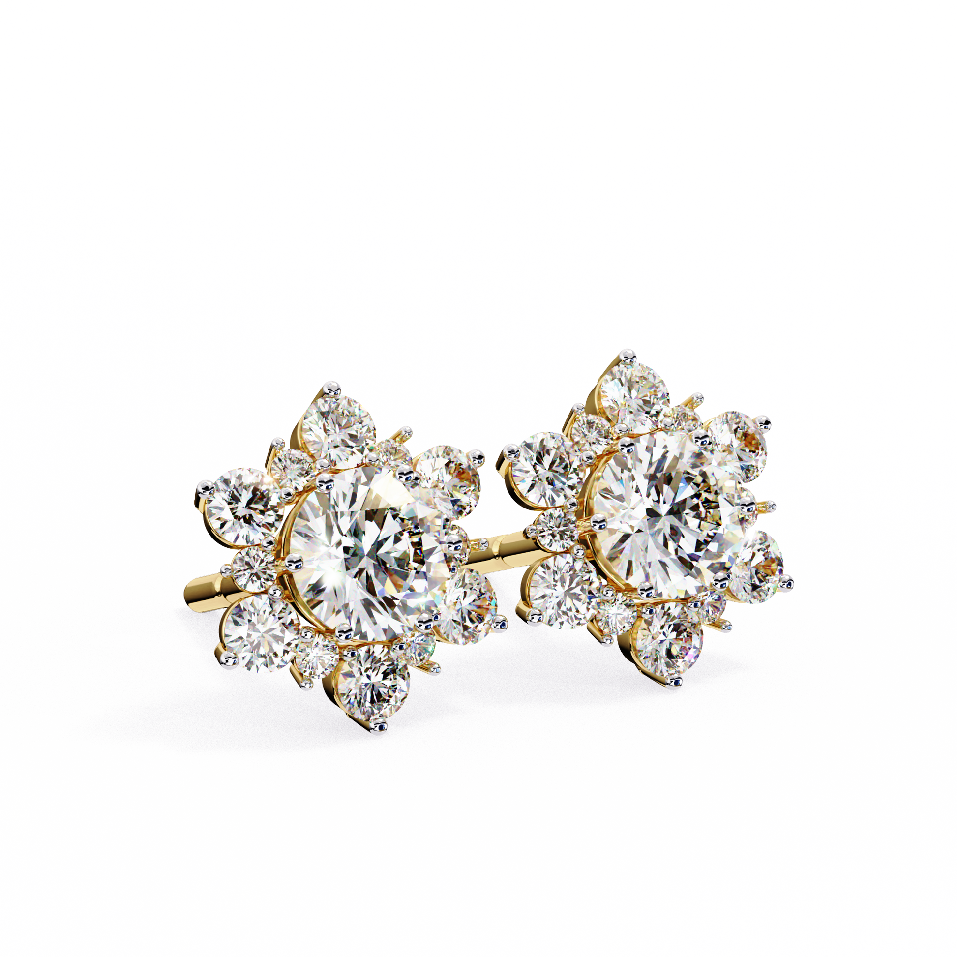 LAB-GROWN DIAMOND EARRING WITH CLASSIC ROUND CLUSTER STUD DESIGN IN YELLOW GOLD FEATURING DIAMOND CLARITY VVS TO VS+ AND DIAMOND COLOR D–F LUXURY JEWELRY #YELLOW GOLD