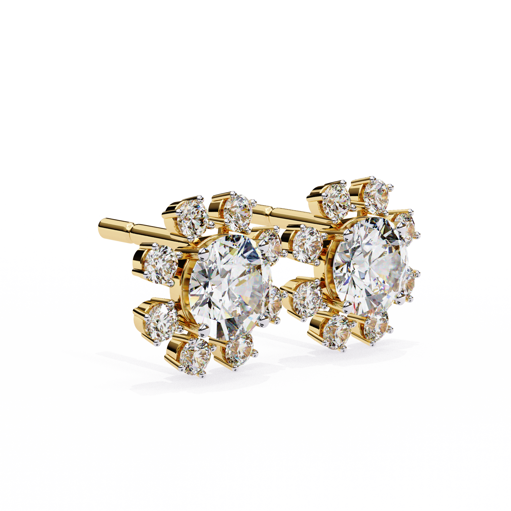 LAB-GROWN DIAMOND EARRING WITH CLASSIC HALO STUD DESIGN IN YELLOW GOLD FEATURING VVS TO VS+ D–F DIAMONDS LUXURY JEWELRY #YELLOW GOLD