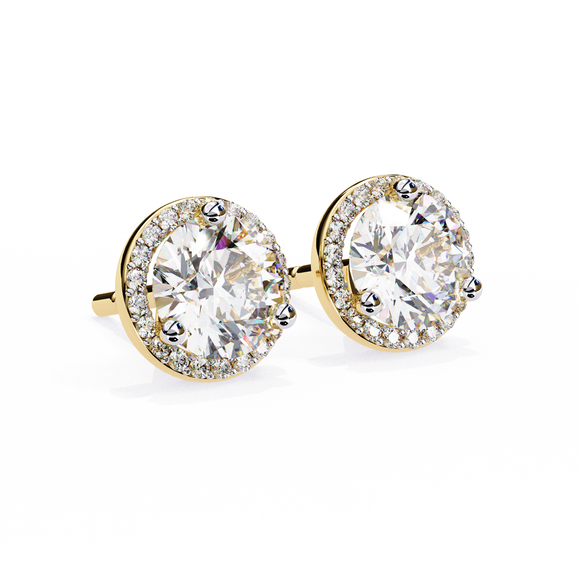LAB-GROWN DIAMOND EARRING WITH CLASSIC HALO STUD DESIGN IN YELLOW GOLD FEATURING DIAMOND CLARITY VVS TO VS+ AND DIAMOND COLOR D–F LUXURY JEWELRY #YELLOW GOLD