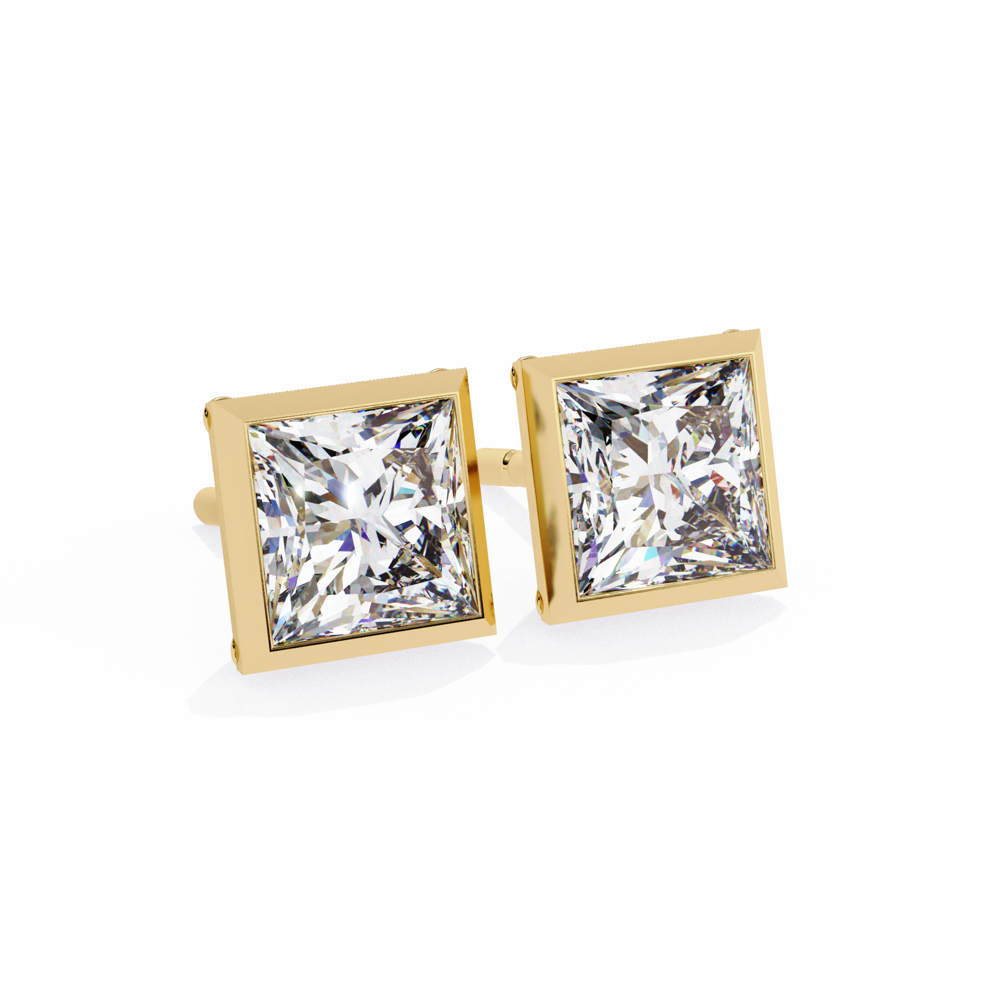 LAB-GROWN DIAMOND EARRING WITH MODERN BEZEL PRINCESS STUD DESIGN IN YELLOW GOLD FEATURING VVS TO VS+ D–F DIAMONDS LUXURY JEWELRY #YELLOW GOLD