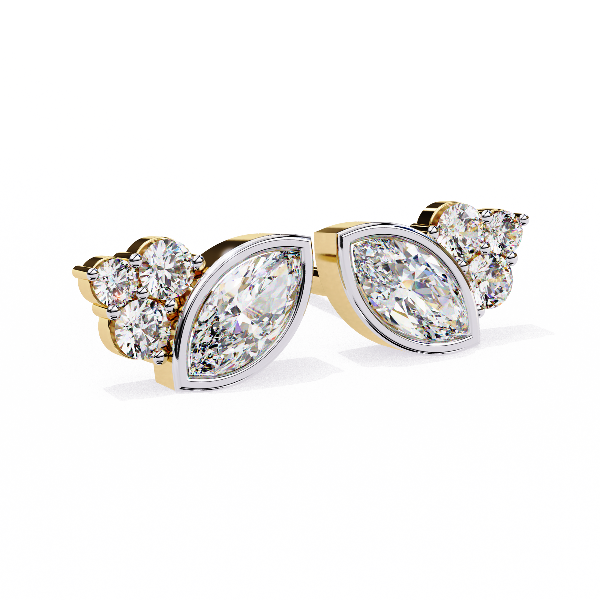 LAB-GROWN DIAMOND EARRING WITH MARQUISE CLUSTER STUD DESIGN IN YELLOW GOLD FEATURING VVS TO VS+ D–F DIAMONDS LUXURY JEWELRY #YELLOW GOLD