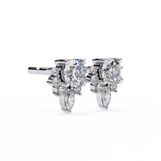 ROUND AND MARQUISE DIAMOND WHITE GOLD HALO STUD 