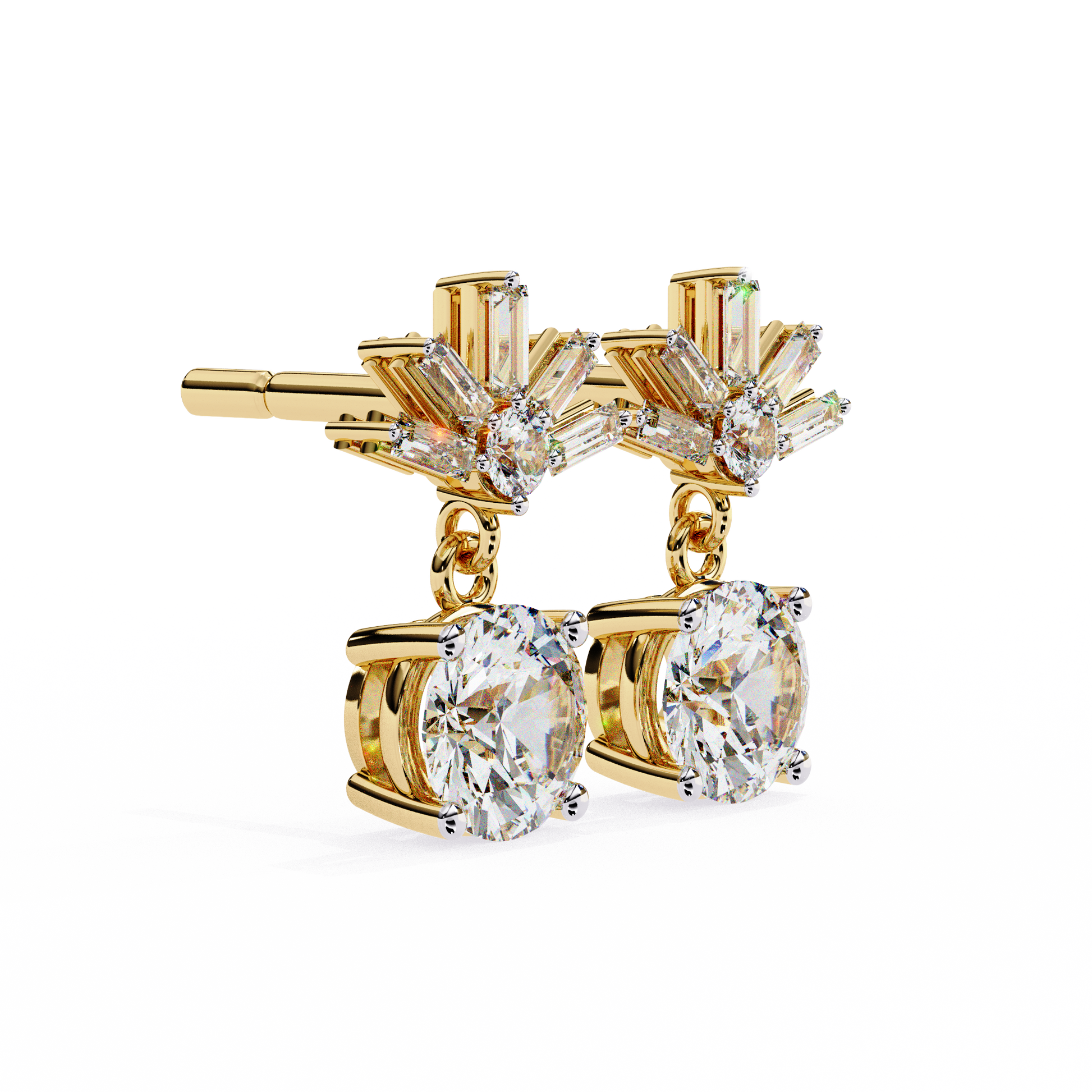 LAB-GROWN DIAMOND EARRING WITH SUNBURST DROP DESIGN IN YELLOW GOLD FEATURING DIAMOND CLARITY VVS TO VS+ AND DIAMOND COLOR D–F #YELLOW GOLD