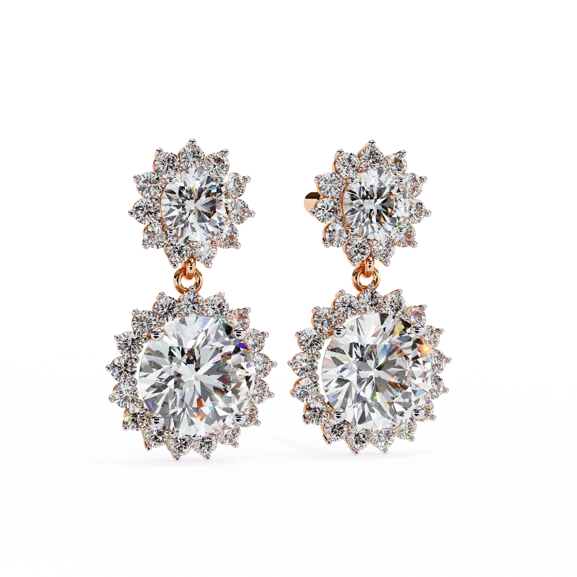 LAB-GROWN DIAMOND EARRING WITH CLASSIC HALO DROP DESIGN IN ROSE GOLD FEATURING DIAMOND CLARITY VVS TO VS+ AND DIAMOND COLOR D–F #ROSE GOLD