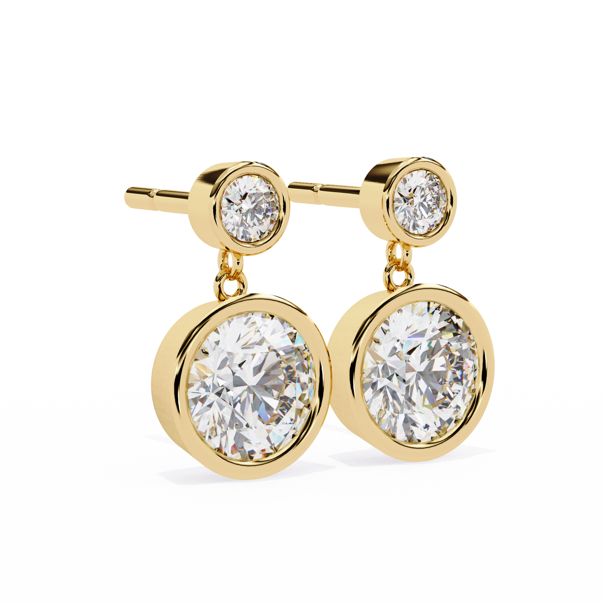 LAB-GROWN DIAMOND EARRING ROUND BEZEL DROP DESIGN VVS TO VS+ D-F YELLOW GOLD #YELLOW GOLD
