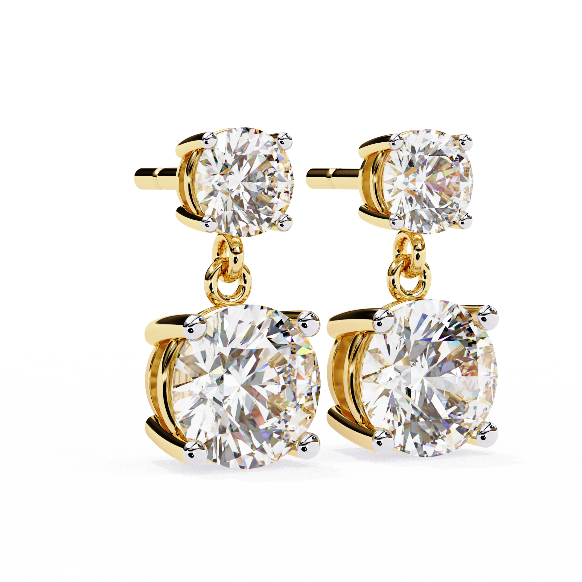 LAB-GROWN DIAMOND EARRING WITH TWO ROUND DROP DESIGN IN YELLOW GOLD FEATURING DIAMOND CLARITY VVS TO VS+ AND DIAMOND COLOR D–F LUXURY JEWELRY #YELLOW GOLD