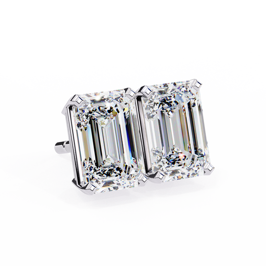 EMERALD DIAMOND WHITE GOLD SOLITAIRE STUD EARRING 