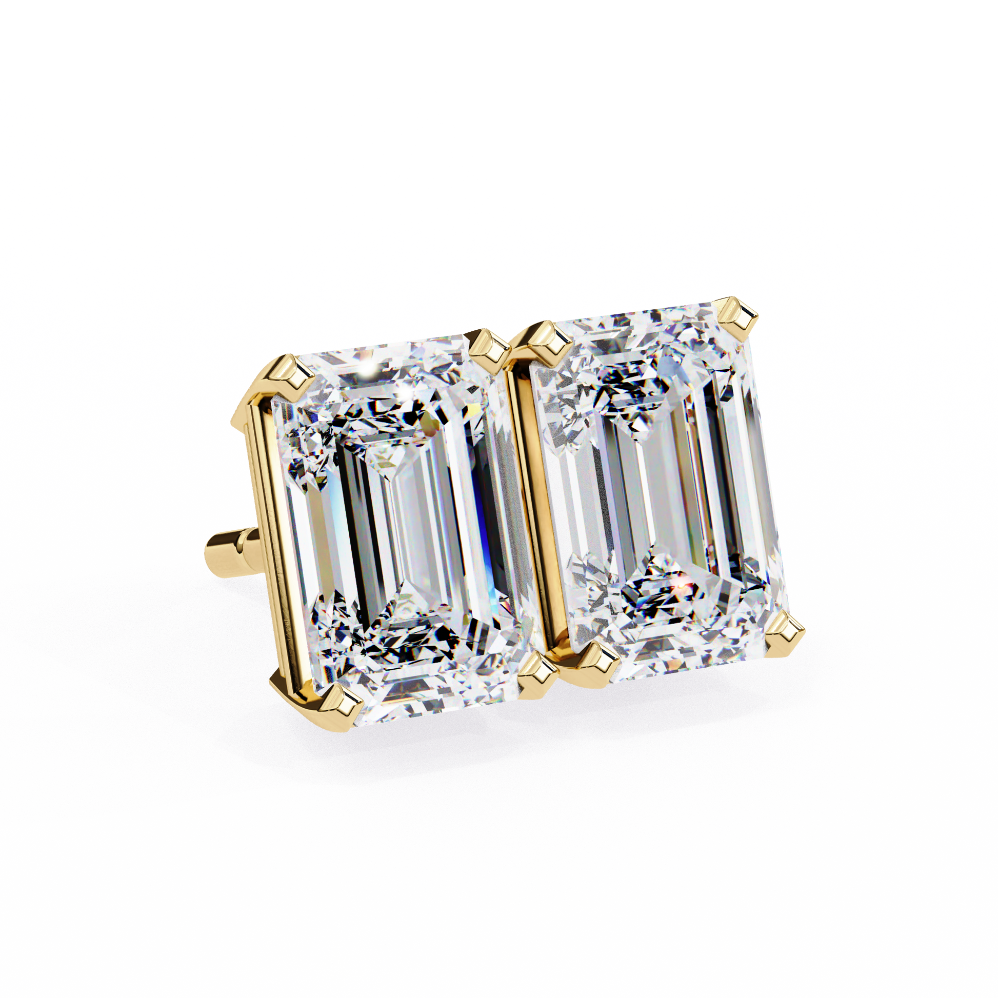 LAB-GROWN DIAMOND EARRING WITH CLASSIC EMERALD-CUT STUD DESIGN IN YELLOW GOLD FEATURING DIAMOND CLARITY VVS TO VS+ AND DIAMOND COLOR D–F #YELLOW GOLD