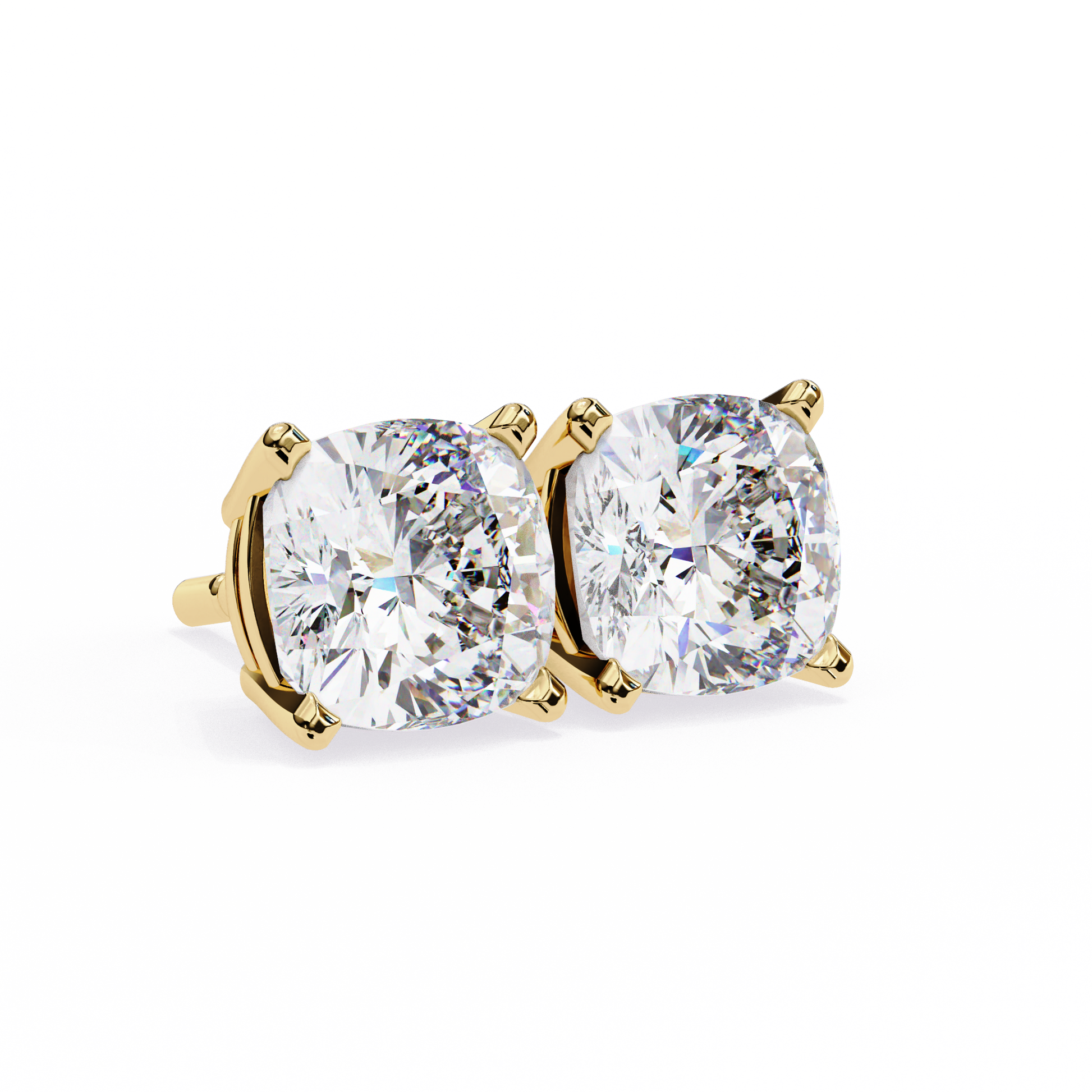 LAB-GROWN DIAMOND EARRING WITH CLASSIC CUSHION-CUT STUD DESIGN IN YELLOW GOLD FEATURING DIAMOND CLARITY VVS TO VS+ AND DIAMOND COLOR D–F #YELLOW GOLD