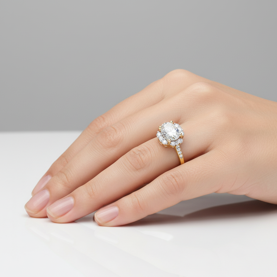 OVAL DIAMOND YELLOW GOLD SOLITAIRE RING 