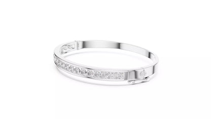 WHITE GOLD LAB-GROWN DIAMOND BRACELET SHOWING HINGE AND CLASP, CHANNEL-SET ROUND DIAMONDS, VVS TO VS+ CLARITY, D–F COLOR #WHITE GOLD