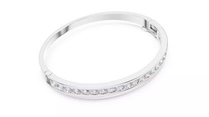 WHITE GOLD LAB-GROWN DIAMOND BRACELET SHOWING HINGE AND CLASP, CHANNEL-SET ROUND DIAMONDS, VVS TO VS+ CLARITY, D–F COLOR #WHITE GOLD