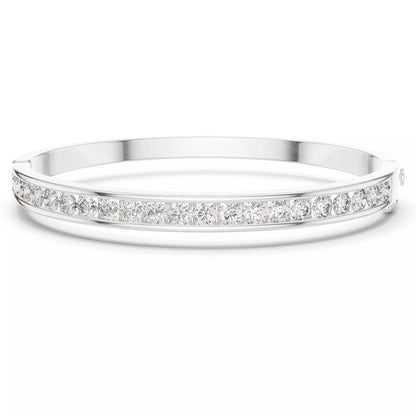 WHITE GOLD LAB-GROWN DIAMOND BRACELET SHOWING HINGE AND CLASP, CHANNEL-SET ROUND DIAMONDS, VVS TO VS+ CLARITY, D–F COLOR #WHITE GOLD