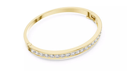 YELLOW GOLD LAB-GROWN DIAMOND BRACELET SHOWING HINGED BANGLE DESIGN AND SECURE CLASP, CHANNEL-SET ROUND DIAMONDS, VVS TO VS+ CLARITY, D–F COLOR #YELLOW GOLD