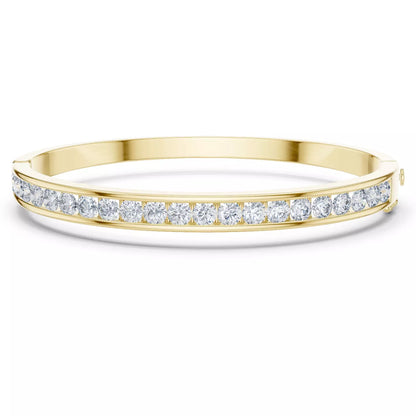 YELLOW GOLD LAB-GROWN DIAMOND BRACELET SHOWING HINGED BANGLE DESIGN AND SECURE CLASP, CHANNEL-SET ROUND DIAMONDS, VVS TO VS+ CLARITY, D–F COLOR #YELLOW GOLD