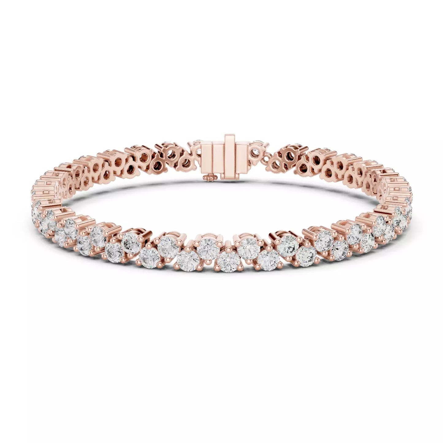 ROSE GOLD LAB-GROWN DIAMOND BRACELET HIGHLIGHTING OVERLAPPING DOUBLE-ROW PATTERN AND FLEXIBLE TENNIS LINKS, VVS TO VS+ CLARITY, D–F COLOR #ROSE GOLD