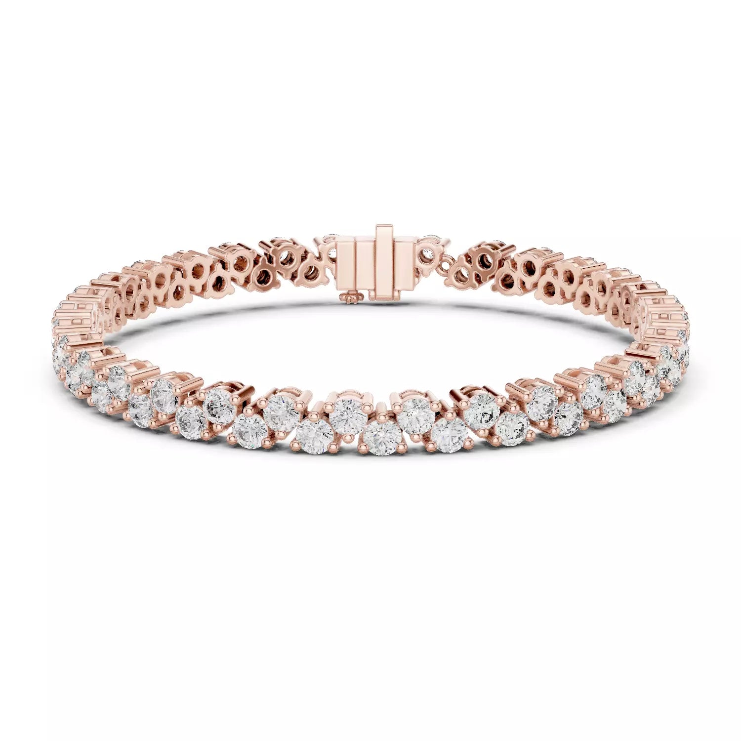 ROSE GOLD LAB-GROWN DIAMOND BRACELET HIGHLIGHTING OVERLAPPING DOUBLE-ROW PATTERN AND FLEXIBLE TENNIS LINKS, VVS TO VS+ CLARITY, D–F COLOR #ROSE GOLD