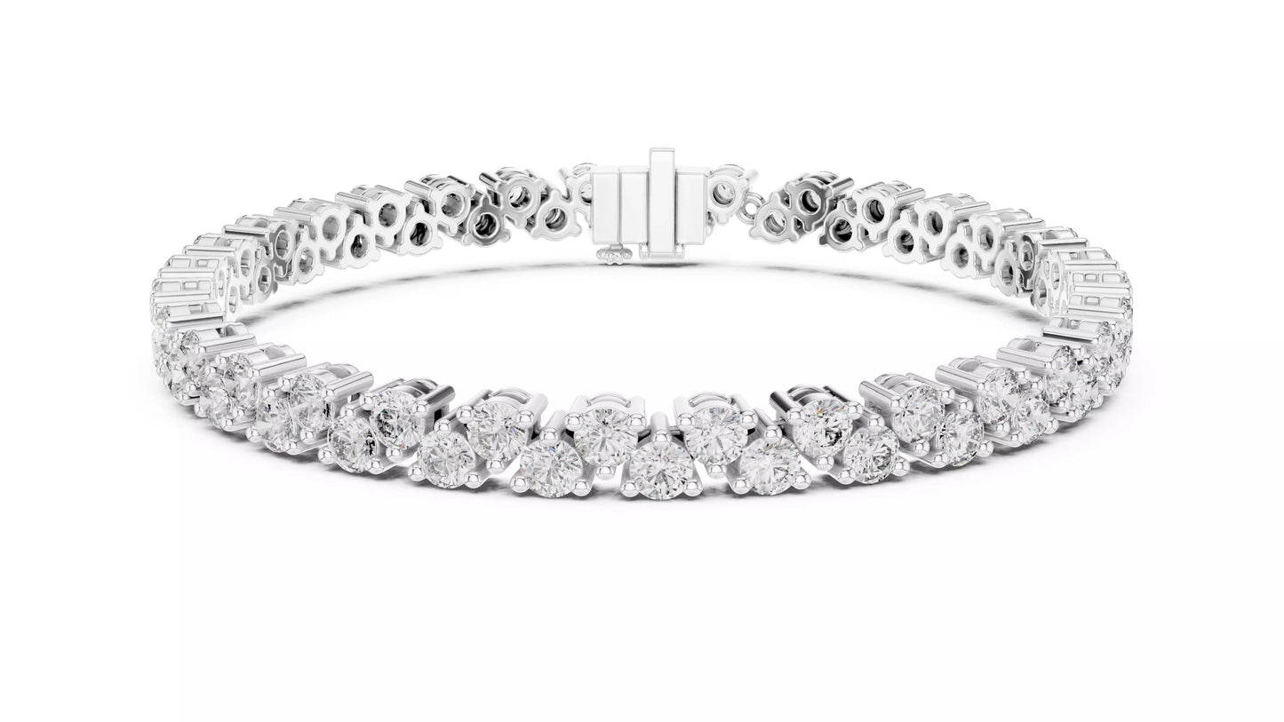WHITE GOLD LAB-GROWN DIAMOND BRACELET HIGHLIGHTING SCALLOPED DOUBLE-ROW LAYOUT AND SECURE PRONG SETTING, VVS TO VS+ CLARITY, D–F COLOR #WHITE GOLD