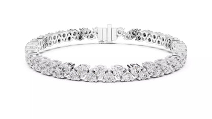 WHITE GOLD LAB-GROWN DIAMOND BRACELET HIGHLIGHTING SCALLOPED DOUBLE-ROW LAYOUT AND SECURE PRONG SETTING, VVS TO VS+ CLARITY, D–F COLOR #WHITE GOLD