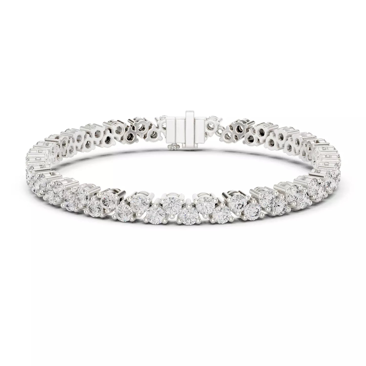 WHITE GOLD LAB-GROWN DIAMOND BRACELET HIGHLIGHTING SCALLOPED DOUBLE-ROW LAYOUT AND SECURE PRONG SETTING, VVS TO VS+ CLARITY, D–F COLOR #WHITE GOLD