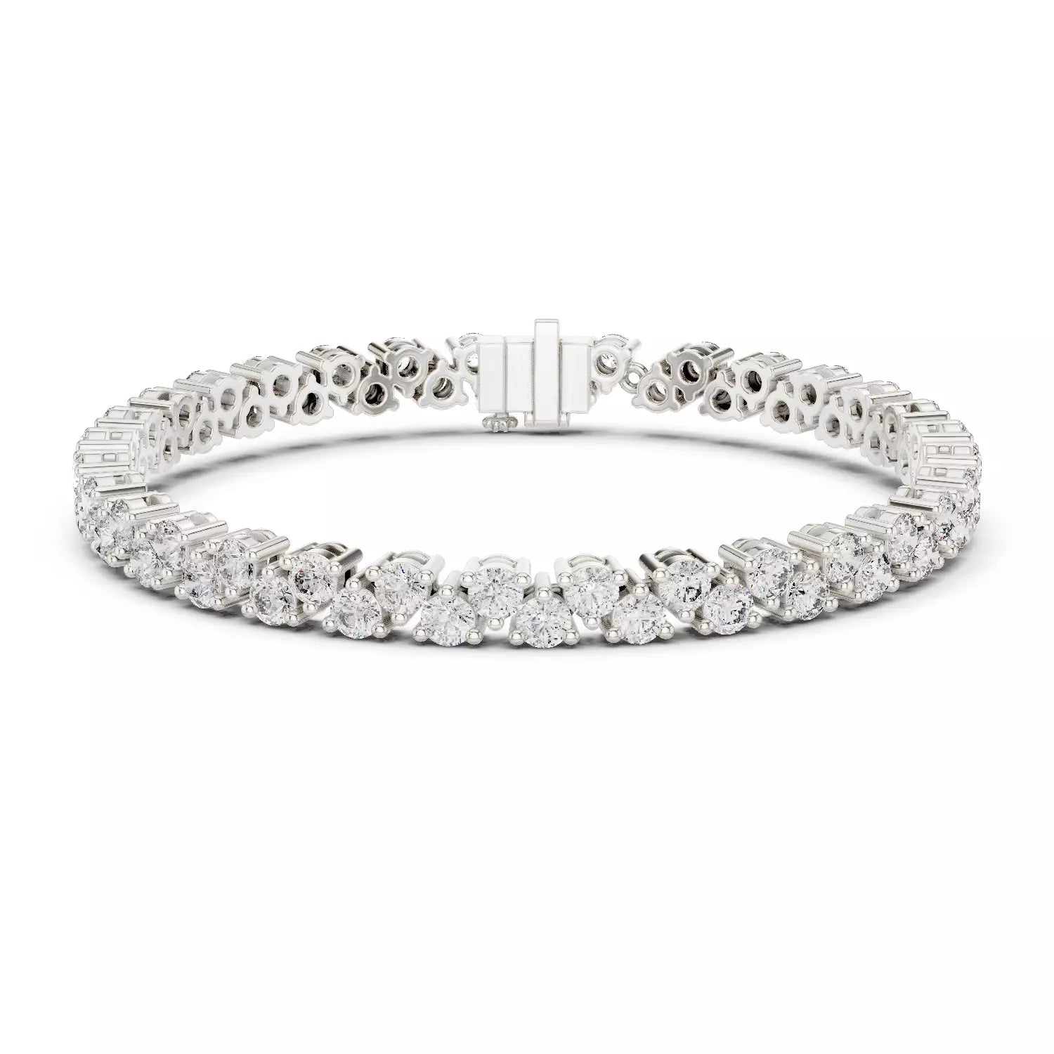 WHITE GOLD LAB-GROWN DIAMOND BRACELET HIGHLIGHTING SCALLOPED DOUBLE-ROW LAYOUT AND SECURE PRONG SETTING, VVS TO VS+ CLARITY, D–F COLOR #WHITE GOLD