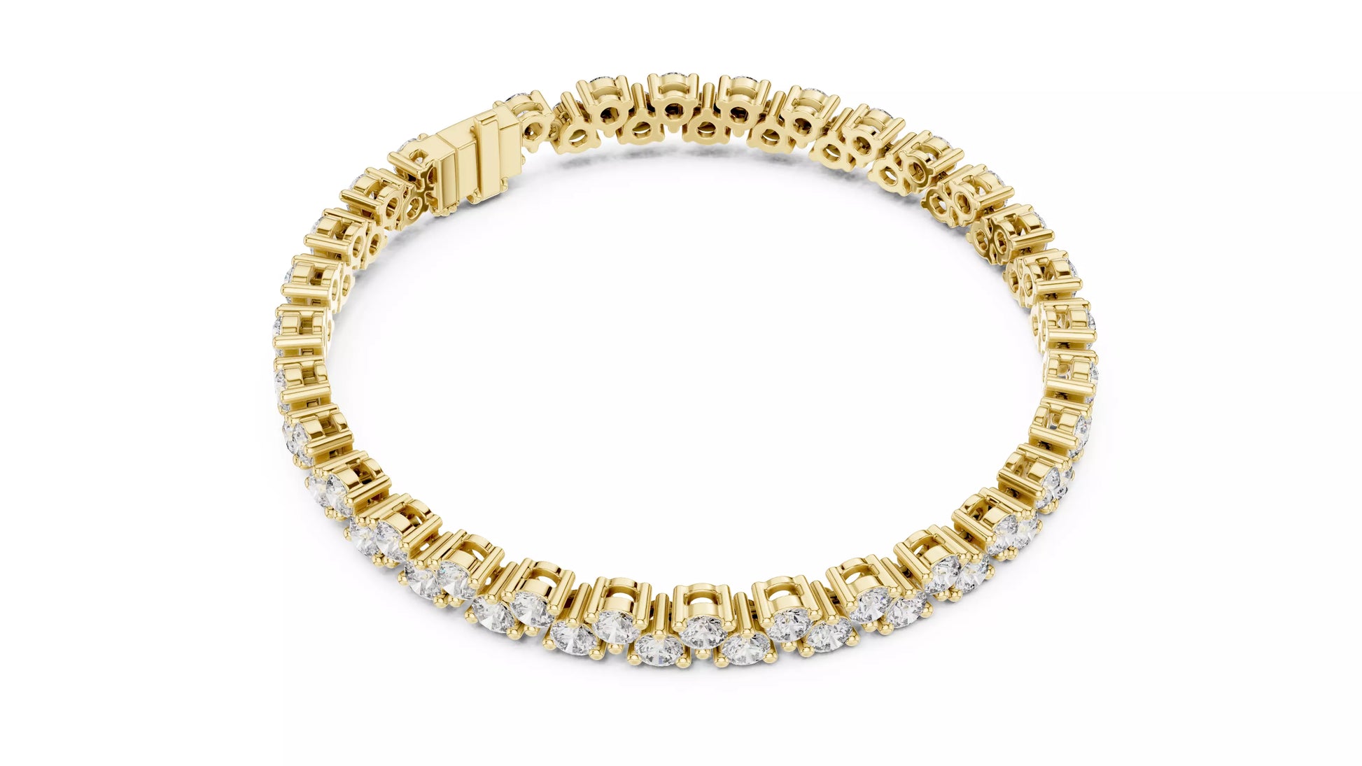 YELLOW GOLD LAB-GROWN DIAMOND BRACELET HIGHLIGHTING OVERLAPPING DOUBLE-ROW DIAMOND PATTERN AND HEART-INSPIRED GALLERY, VVS TO VS+ CLARITY, D–F COLOR #YELLOW GOLD