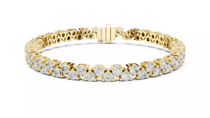 YELLOW GOLD LAB-GROWN DIAMOND BRACELET HIGHLIGHTING OVERLAPPING DOUBLE-ROW DIAMOND PATTERN AND HEART-INSPIRED GALLERY, VVS TO VS+ CLARITY, D–F COLOR #YELLOW GOLD
