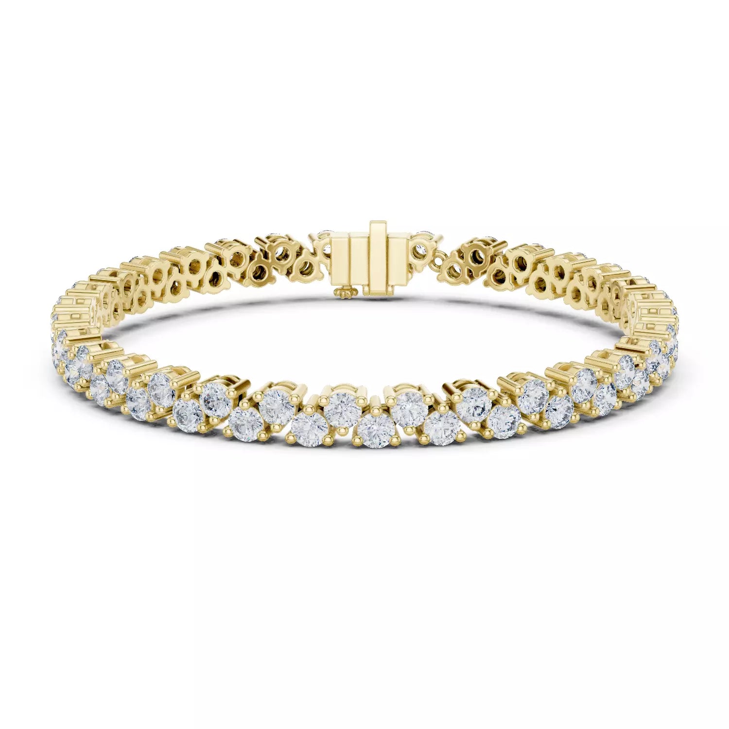 YELLOW GOLD LAB-GROWN DIAMOND BRACELET HIGHLIGHTING OVERLAPPING DOUBLE-ROW DIAMOND PATTERN AND HEART-INSPIRED GALLERY, VVS TO VS+ CLARITY, D–F COLOR #YELLOW GOLD