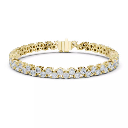 YELLOW GOLD LAB-GROWN DIAMOND BRACELET HIGHLIGHTING OVERLAPPING DOUBLE-ROW DIAMOND PATTERN AND HEART-INSPIRED GALLERY, VVS TO VS+ CLARITY, D–F COLOR #YELLOW GOLD