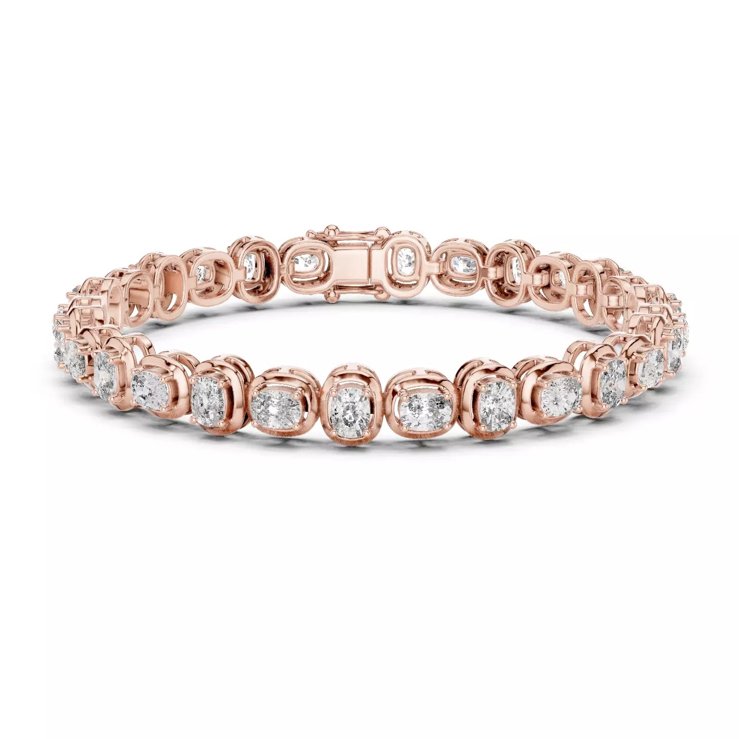 ROSE GOLD LAB-GROWN DIAMOND BRACELET WITH CUSHION-LINK TENNIS DESIGN, BEZEL-STYLE SETTINGS, VVS TO VS+ CLARITY, D–F COLOR #ROSE GOLD