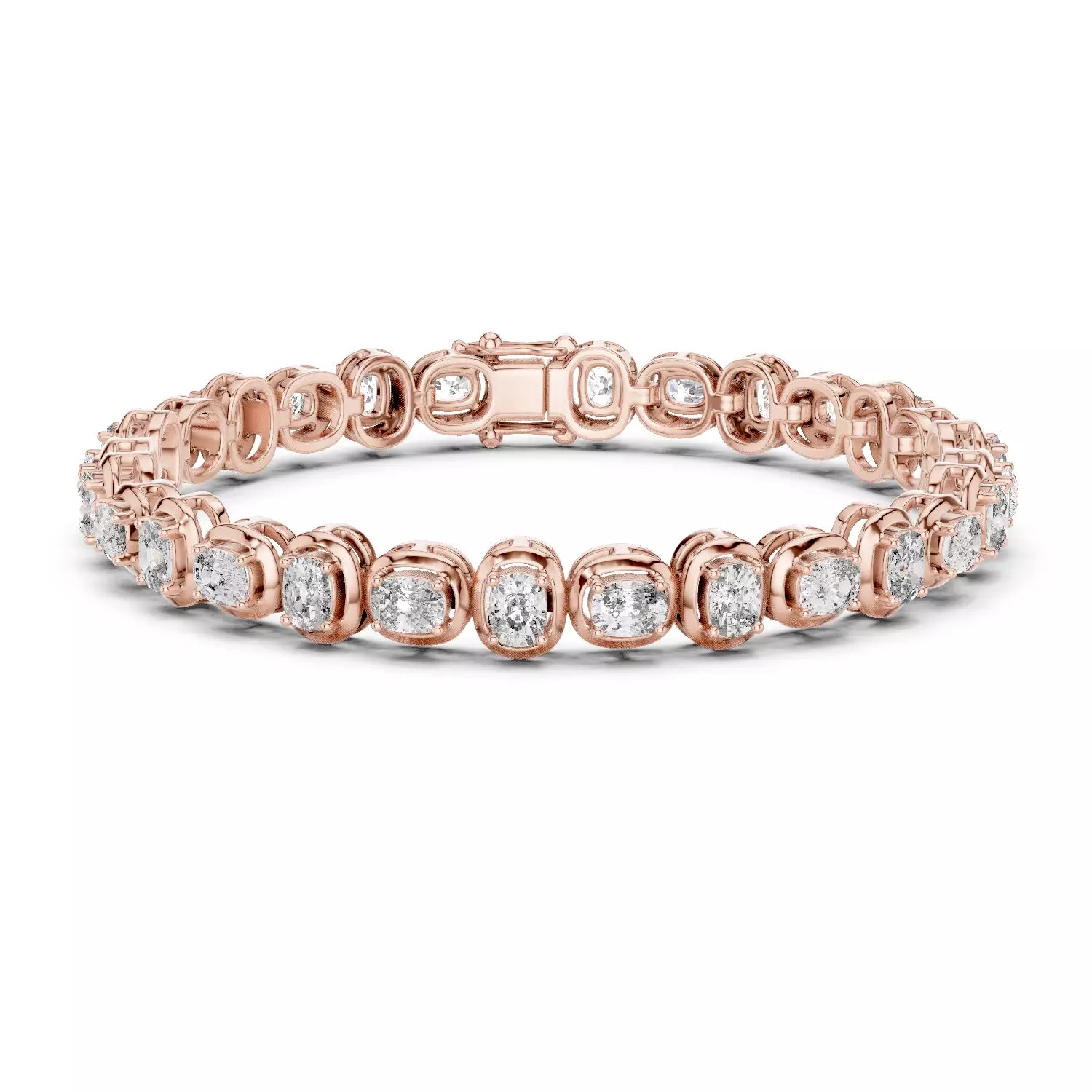 ROSE GOLD LAB-GROWN DIAMOND BRACELET WITH CUSHION-LINK TENNIS DESIGN, BEZEL-STYLE SETTINGS, VVS TO VS+ CLARITY, D–F COLOR #ROSE GOLD