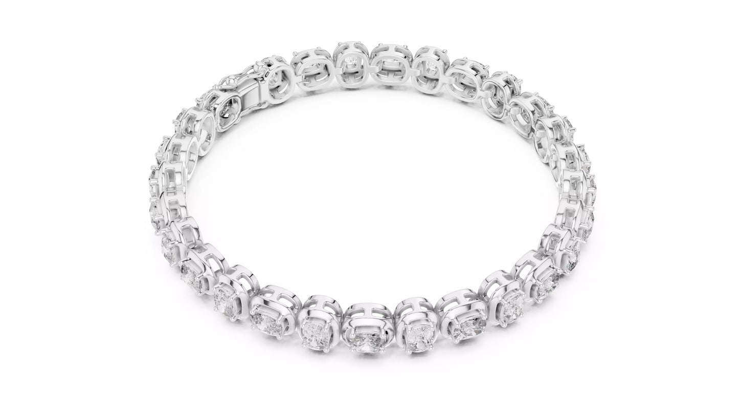 WHITE GOLD LAB-GROWN DIAMOND BRACELET IN CUSHION-LINK TENNIS DESIGN, BEZEL-INSPIRED SETTINGS, VVS TO VS+ CLARITY, D–F COLOR #WHITE GOLD