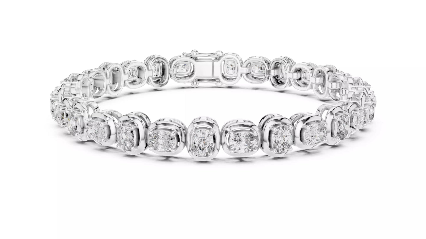 WHITE GOLD LAB-GROWN DIAMOND BRACELET IN CUSHION-LINK TENNIS DESIGN, BEZEL-INSPIRED SETTINGS, VVS TO VS+ CLARITY, D–F COLOR #WHITE GOLD