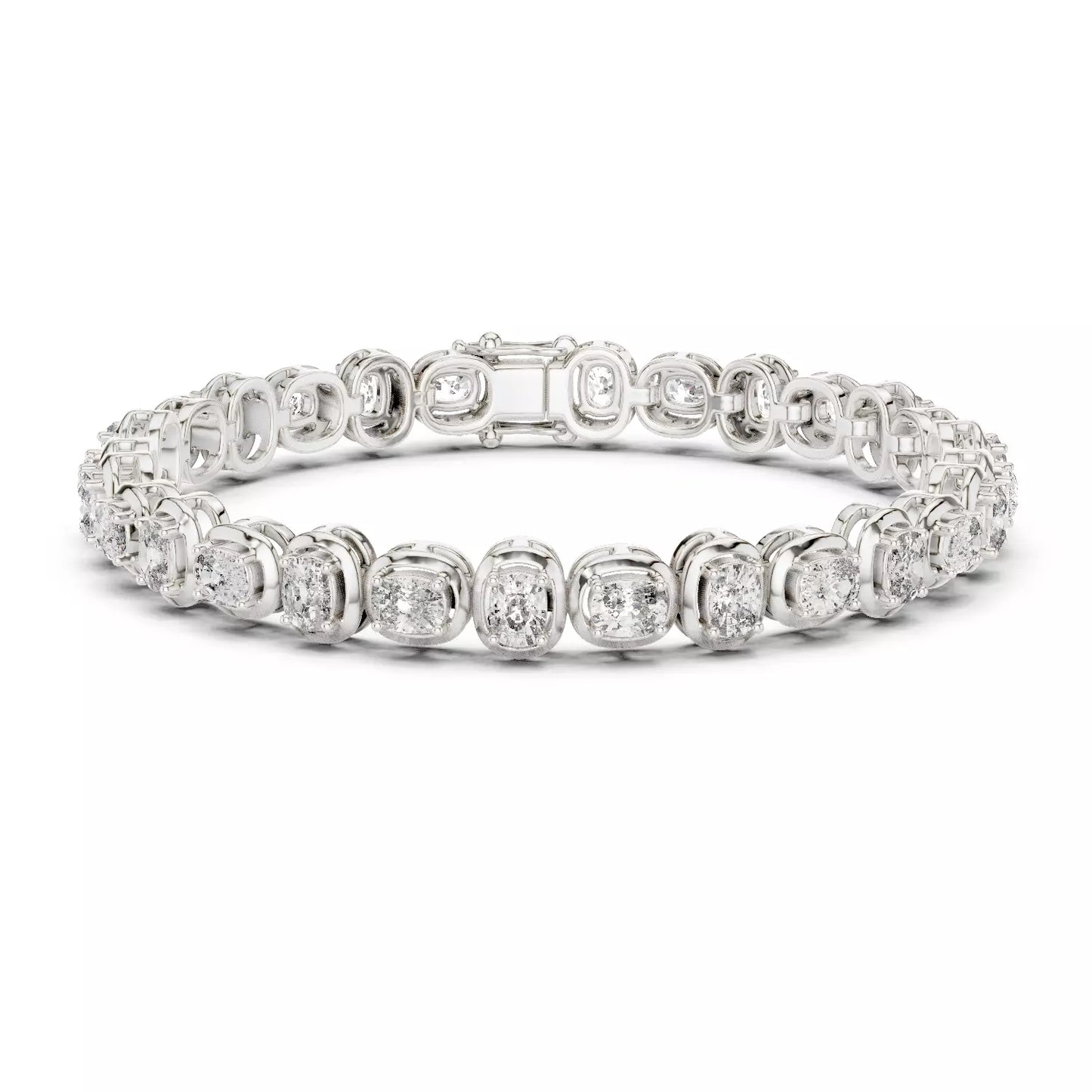WHITE GOLD LAB-GROWN DIAMOND BRACELET IN CUSHION-LINK TENNIS DESIGN, BEZEL-INSPIRED SETTINGS, VVS TO VS+ CLARITY, D–F COLOR #WHITE GOLD