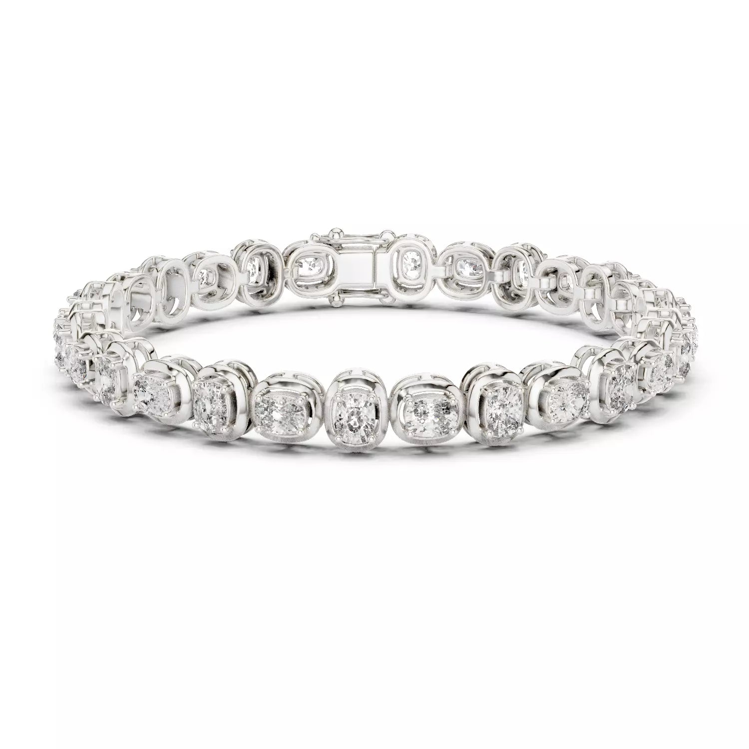 WHITE GOLD LAB-GROWN DIAMOND BRACELET IN CUSHION-LINK TENNIS DESIGN, BEZEL-INSPIRED SETTINGS, VVS TO VS+ CLARITY, D–F COLOR #WHITE GOLD