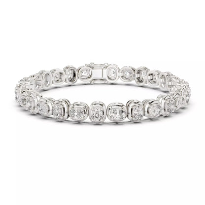 WHITE GOLD LAB-GROWN DIAMOND BRACELET IN CUSHION-LINK TENNIS DESIGN, BEZEL-INSPIRED SETTINGS, VVS TO VS+ CLARITY, D–F COLOR #WHITE GOLD