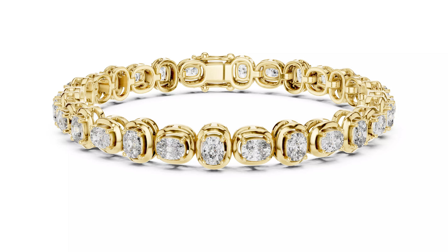 YELLOW GOLD LAB-GROWN DIAMOND BRACELET HIGHLIGHTING CUSHION-SHAPED LINKS, BOX CLASP AND ACCENT DIAMONDS, VVS TO VS+ CLARITY, D–F COLOR #YELLOW GOLD