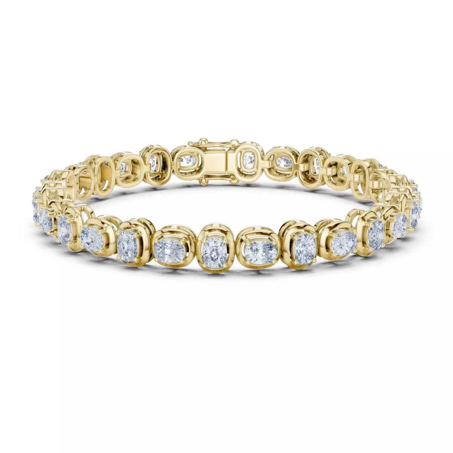 YELLOW GOLD LAB-GROWN DIAMOND BRACELET HIGHLIGHTING CUSHION-SHAPED LINKS, BOX CLASP AND ACCENT DIAMONDS, VVS TO VS+ CLARITY, D–F COLOR #YELLOW GOLD
